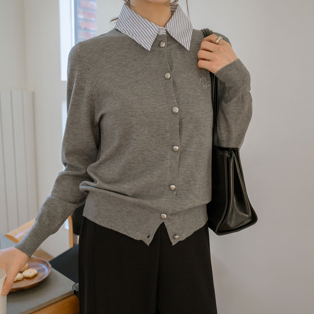 royal shirt layered knit cardigan