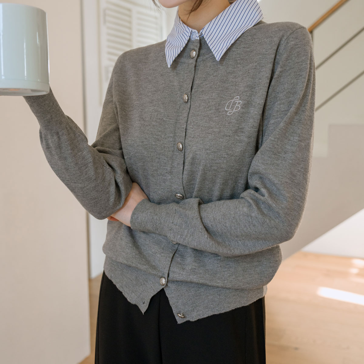 royal shirt layered knit cardigan