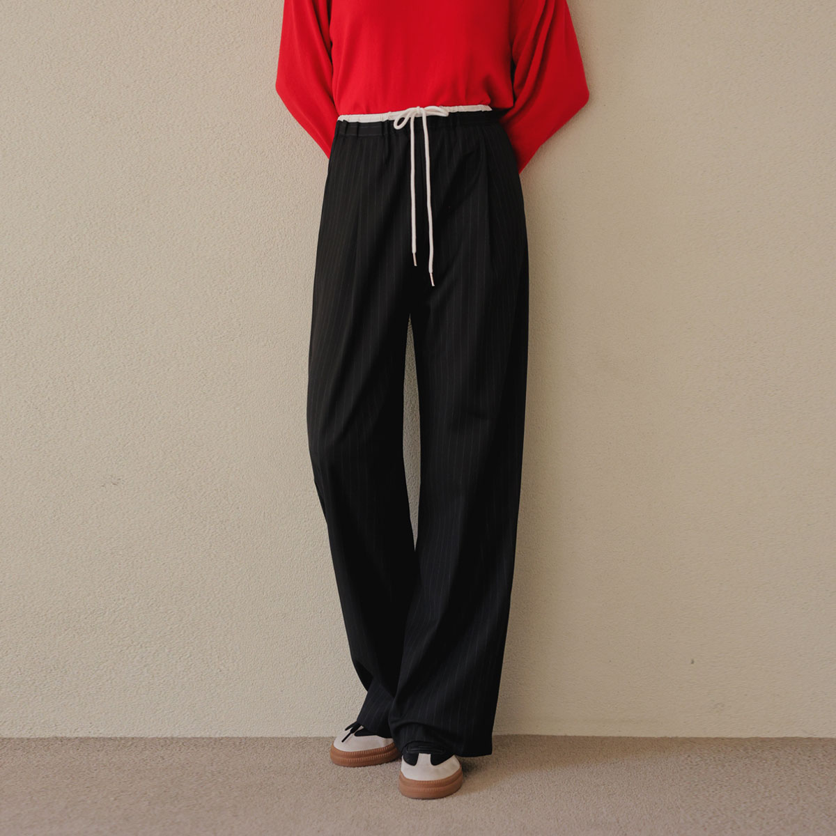 <b>[Limited Quantity SALE]</b> Color Combination Stripe Banding Wide Slacks