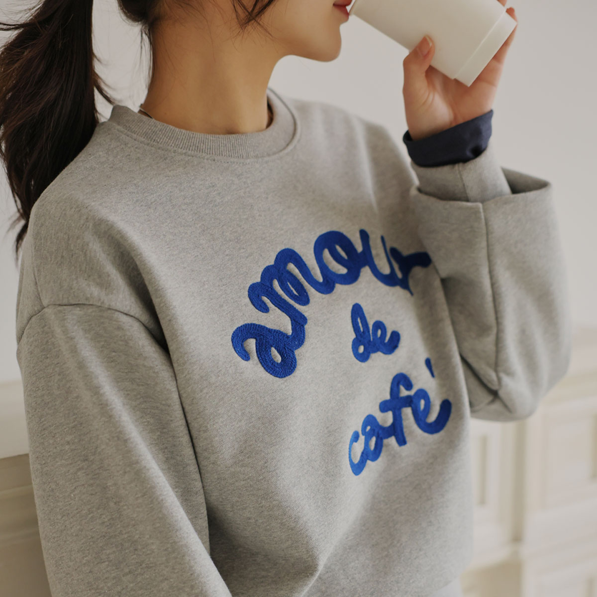 Cafe embroidery chuli man-to-man