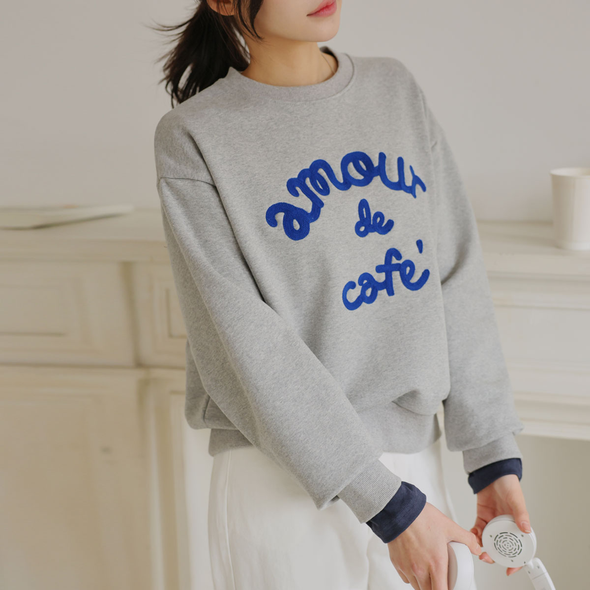 Cafe embroidery chuli man-to-man