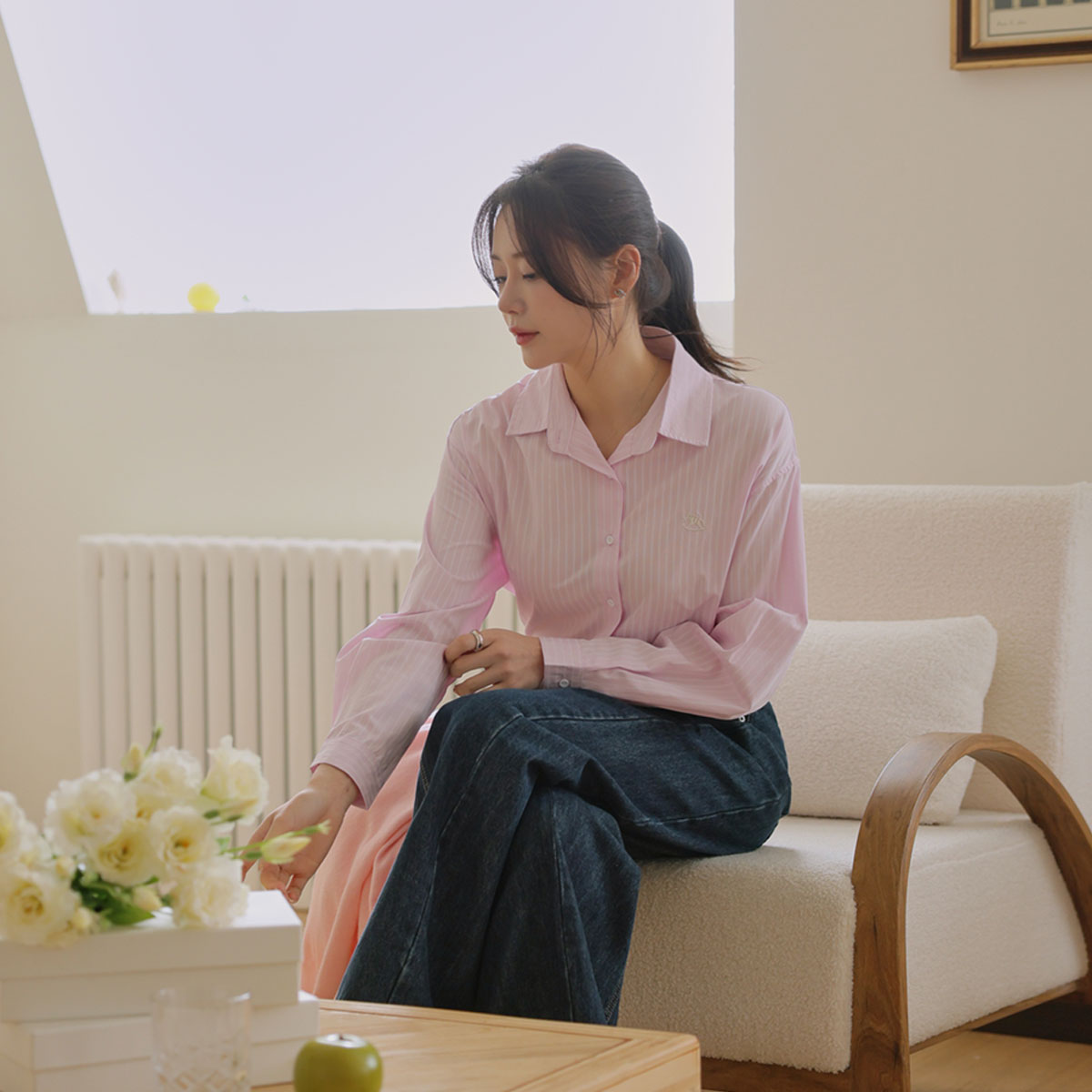 Mary Embroidery Striped Shirt