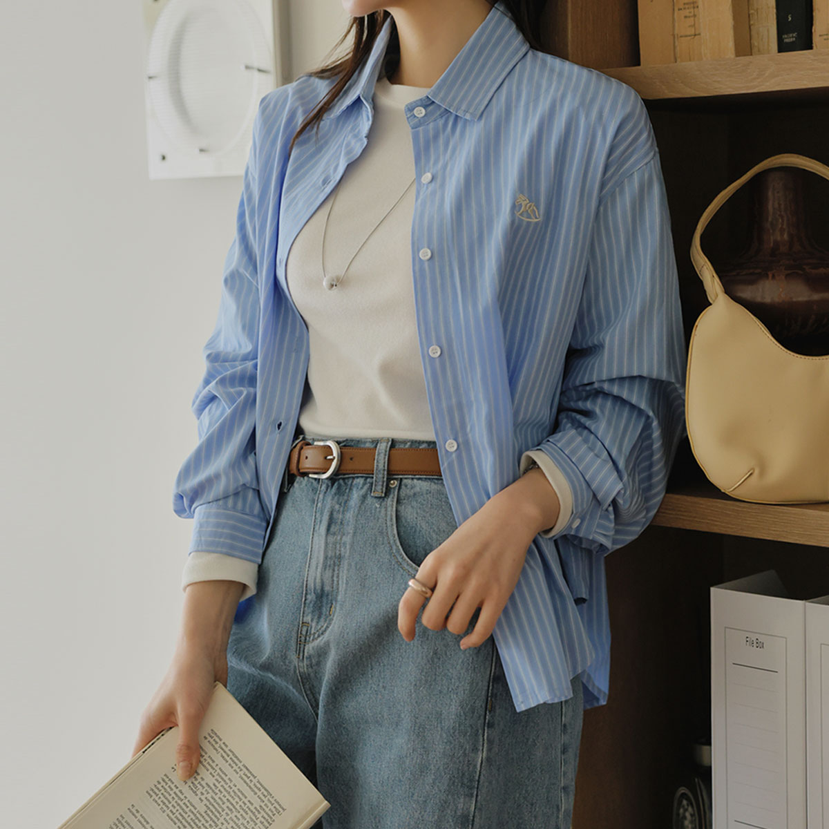 Mary Embroidery Striped Shirt