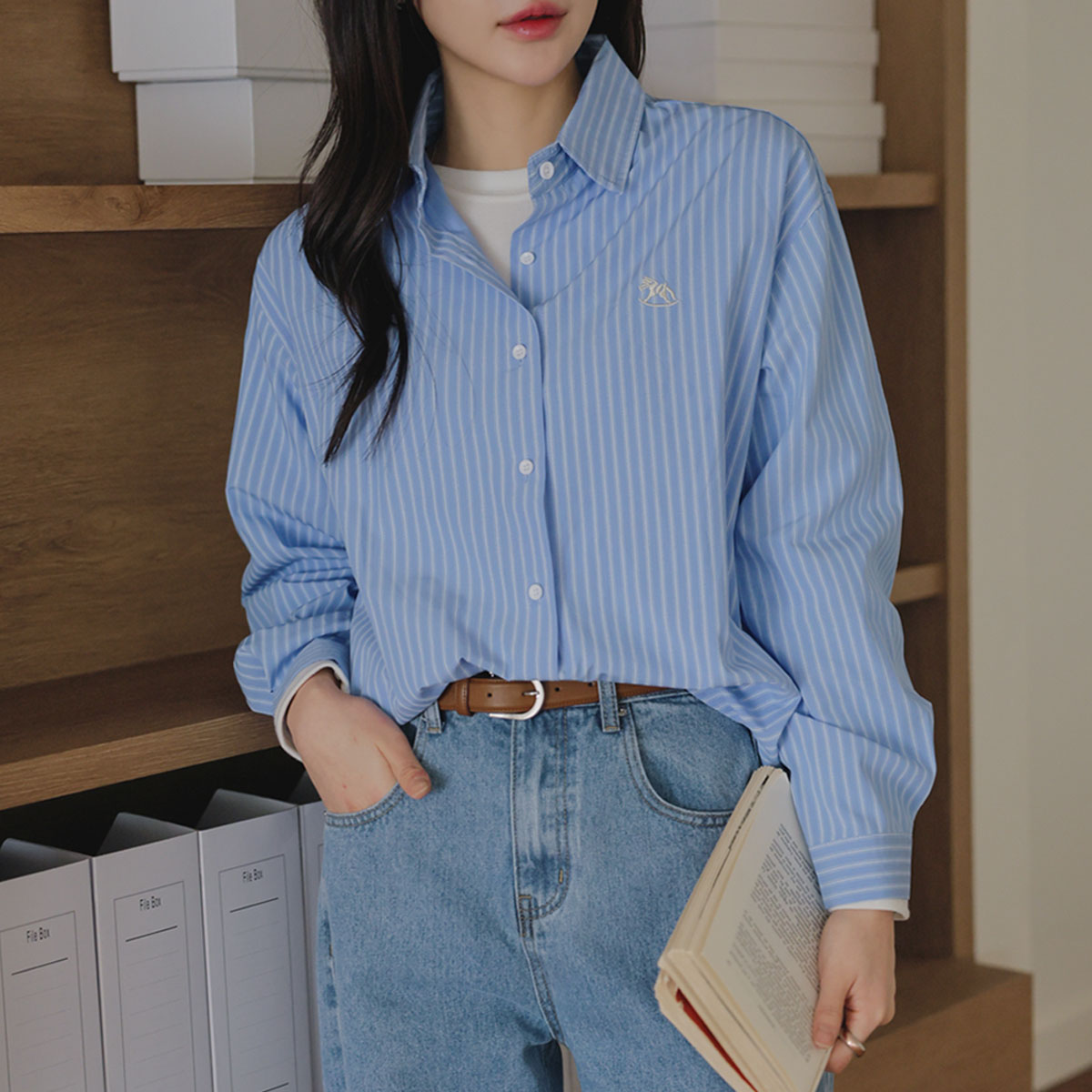 Mary Embroidery Striped Shirt
