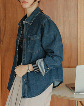 Soft check color blocking blue jeans