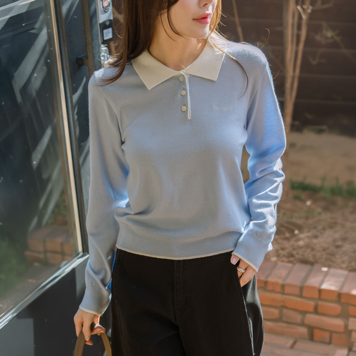 Bodul embroidery color combination collar knit