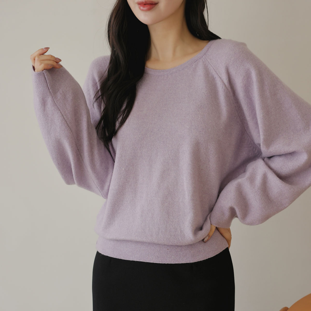 Lambswool raglan round knit