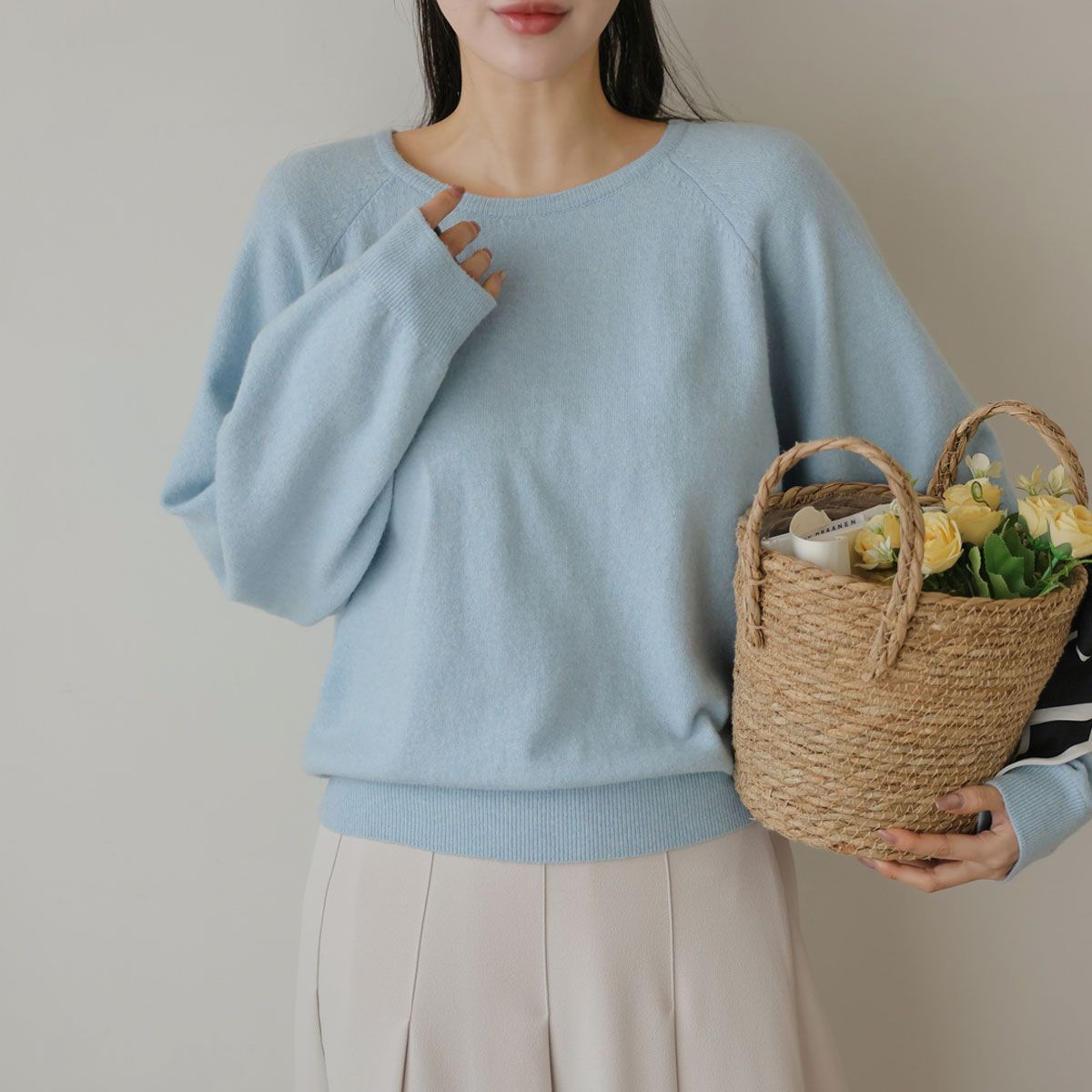 Lambswool raglan round knit