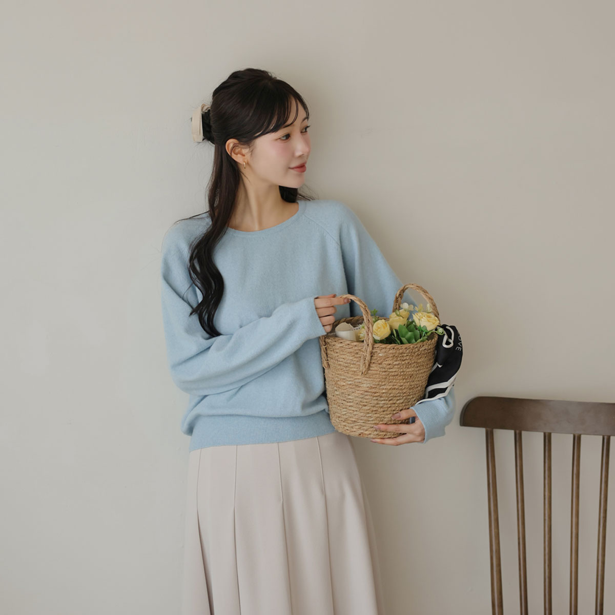 Lambswool raglan round knit