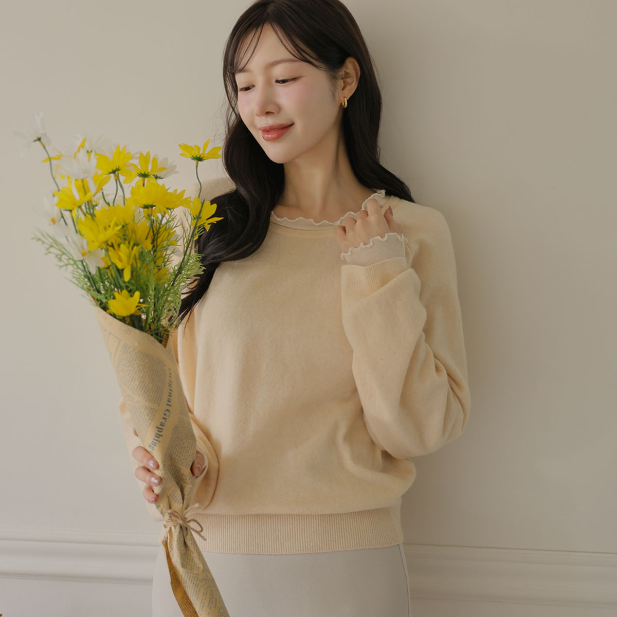 Lambswool raglan round knit