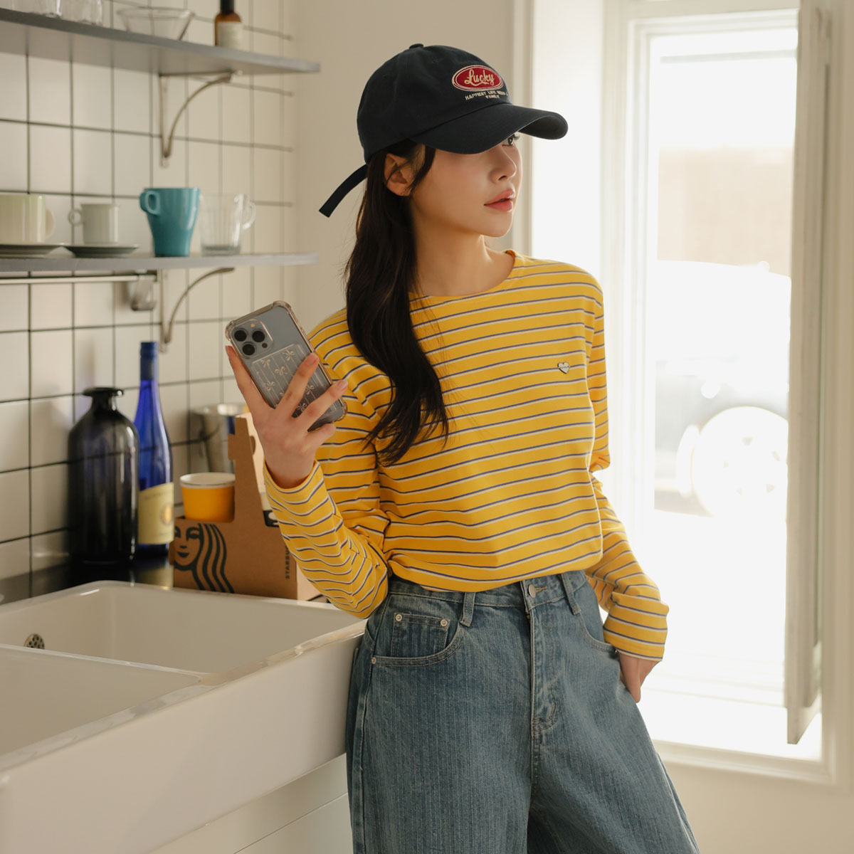 Heart pendant single-breasted t-shirt