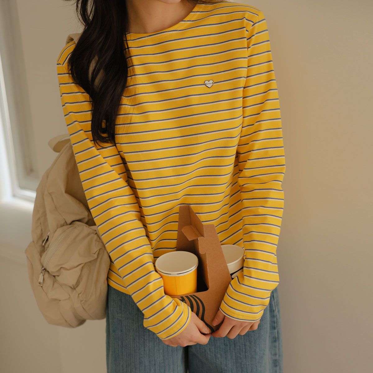 Heart pendant single-breasted t-shirt