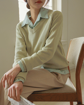 Back lettering key point V-neck knit