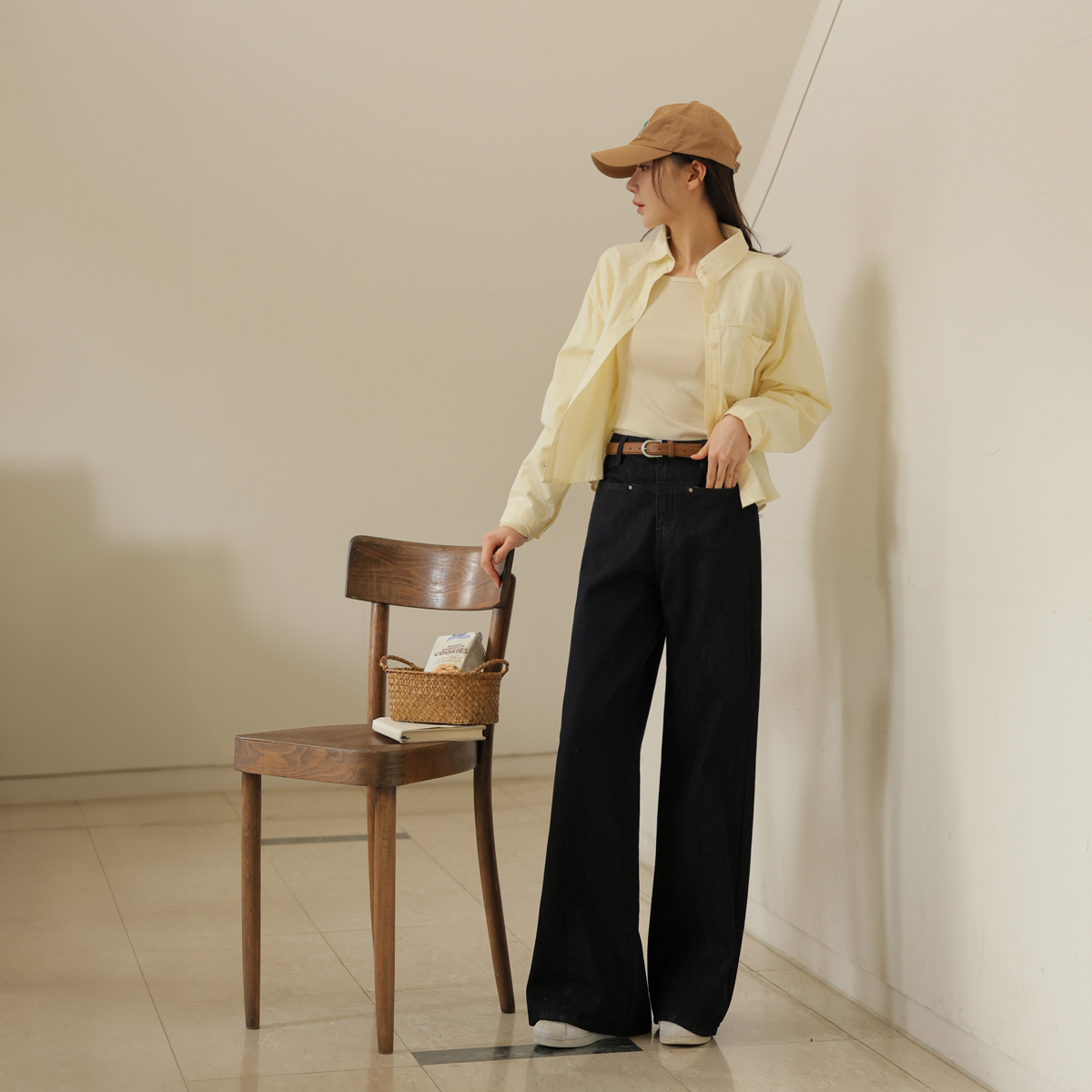 Non-fade hidden pocket wide raw denim pants