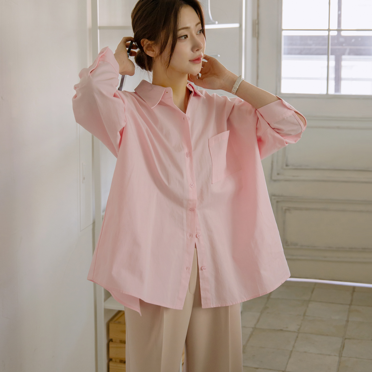 <b>[Opening Special]</b> <b>[Edge/loose fit]</b> <b>[Made]</b> Back-slit diagonal cut shirt