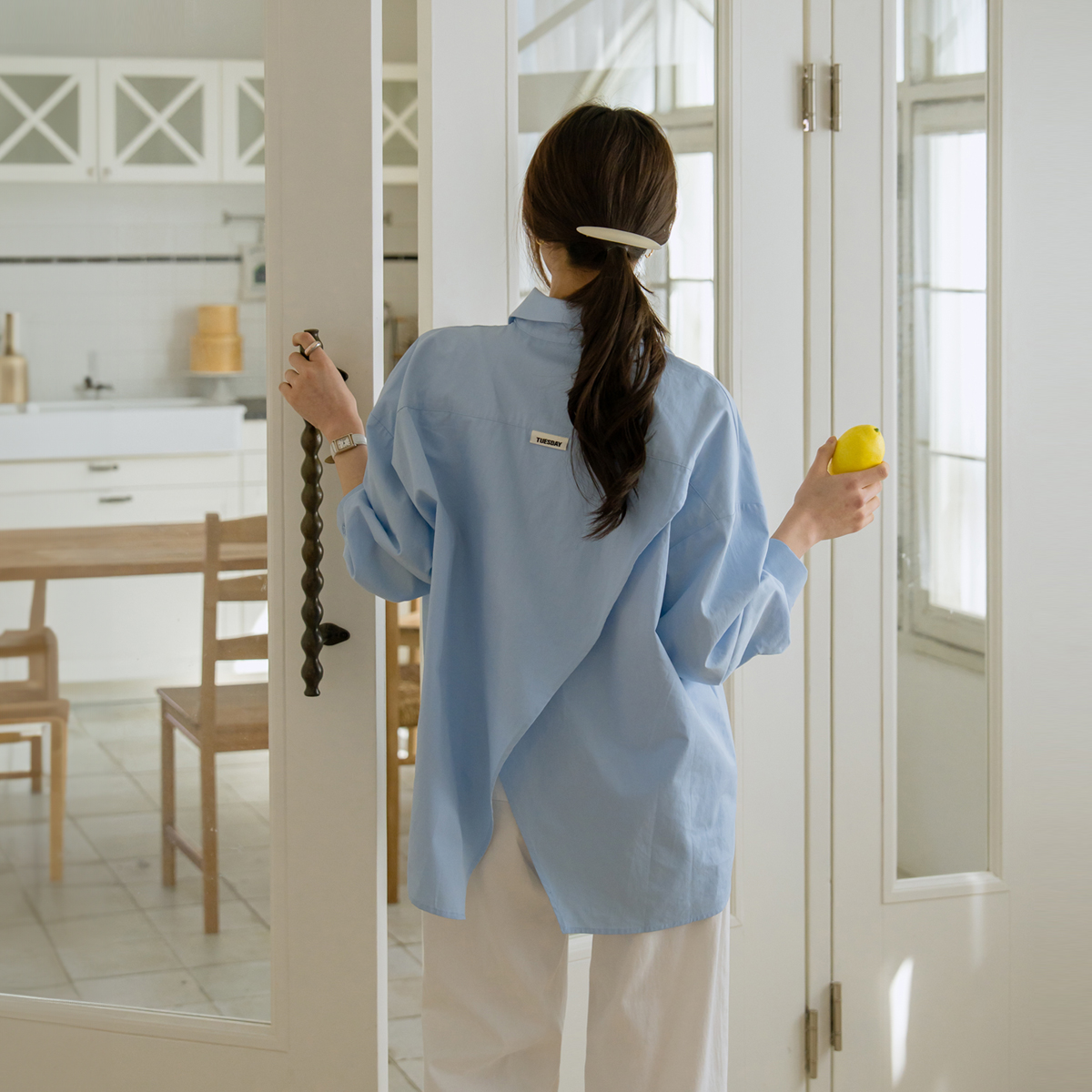 <b>[Opening Special]</b> <b>[Edge/loose fit]</b> <b>[Made]</b> Back-slit diagonal cut shirt