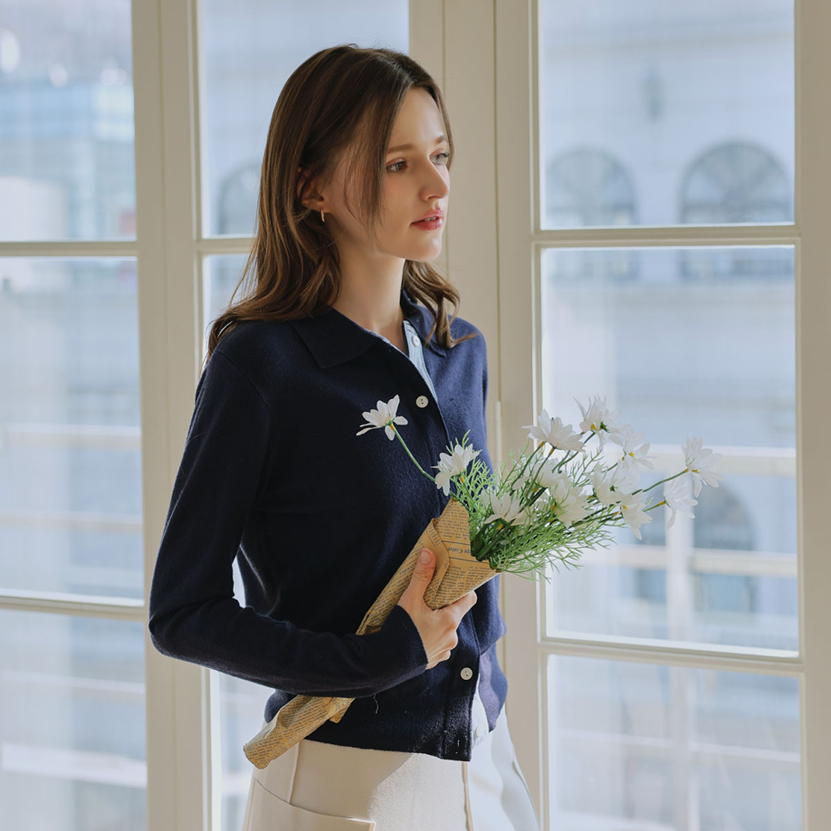 Striped color cardigan