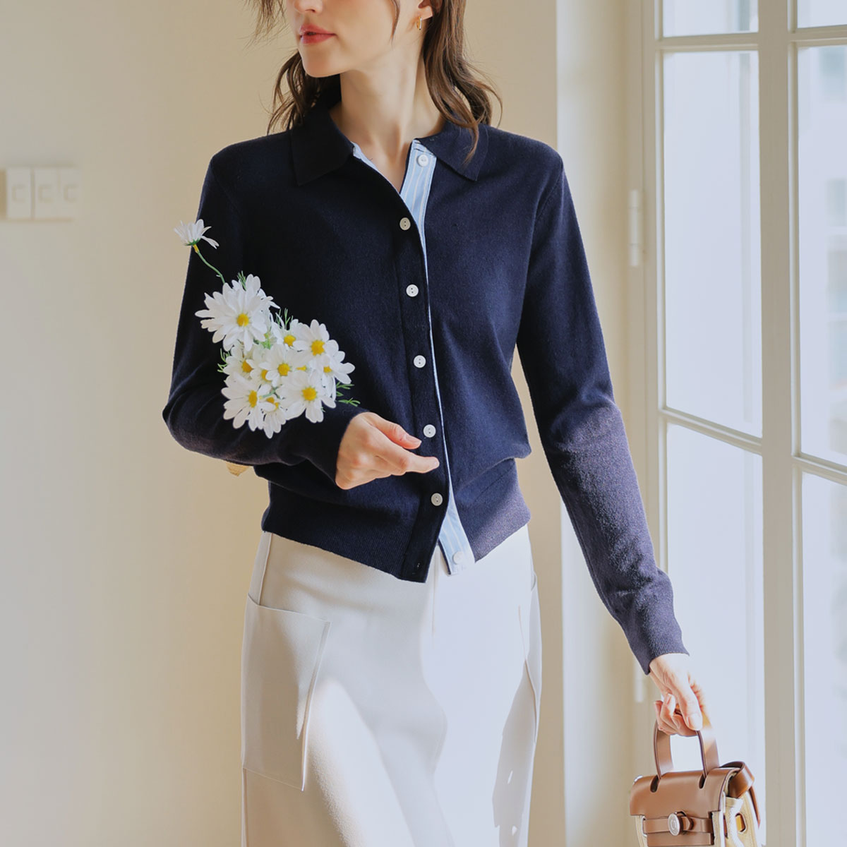 Striped color cardigan