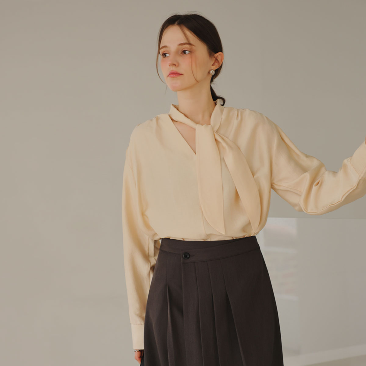 <b>[Limited Quantity SALE]</b> Silky Modal Tie Blouse
