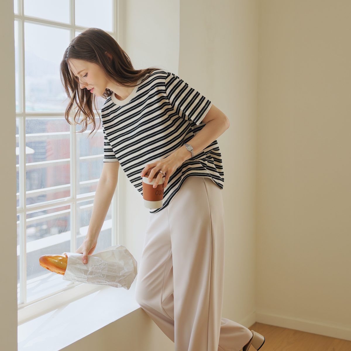 Cotton color block short-sleeved T-shirt