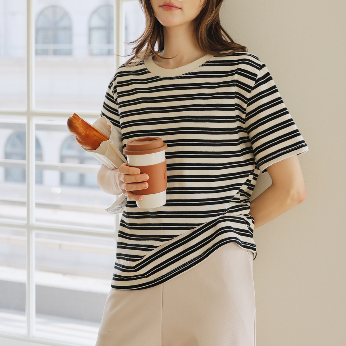 Cotton color block short-sleeved T-shirt