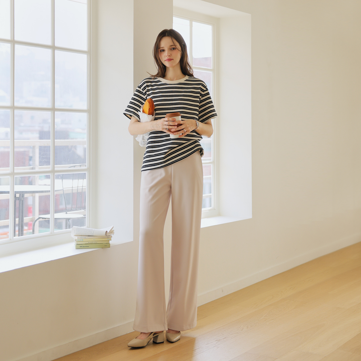 Cotton color block short-sleeved T-shirt