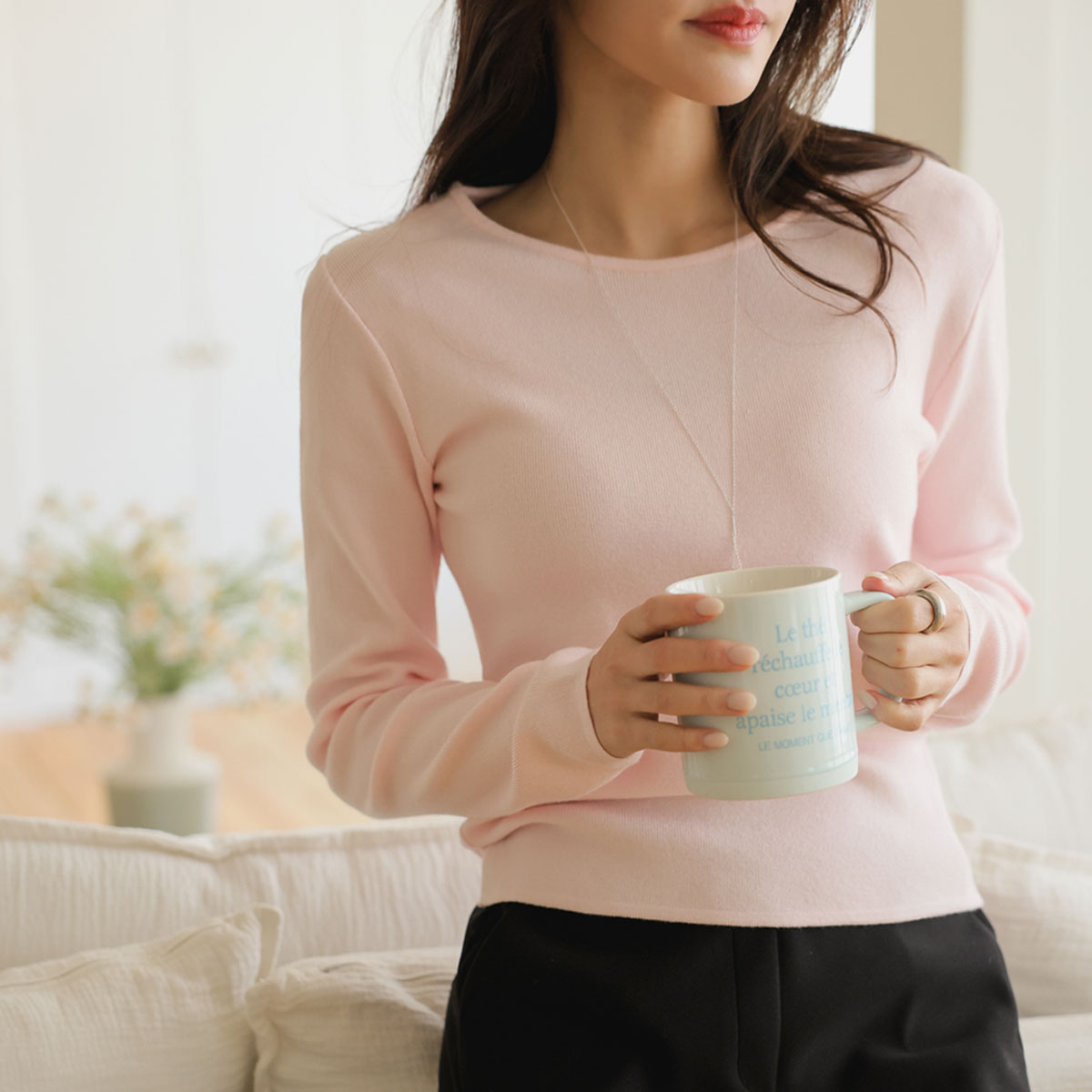 Viscose wool basic slim round knit