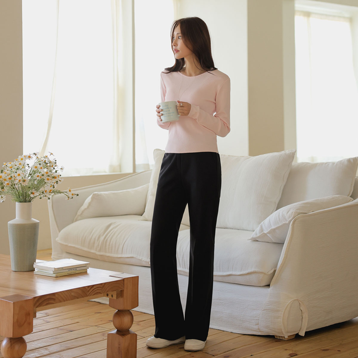 Viscose wool basic slim round knit