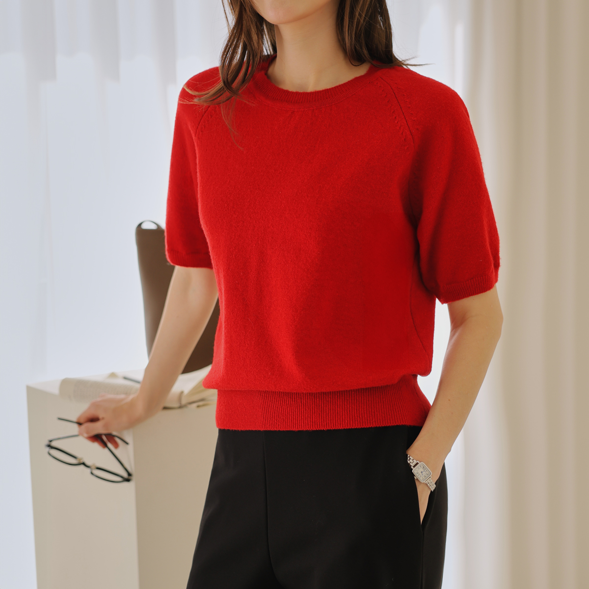 Soft Fine Raglan Short Sleeve Knit