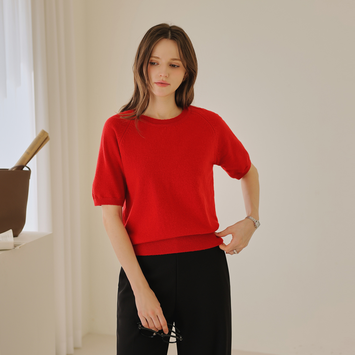 Soft Fine Raglan Short Sleeve Knit