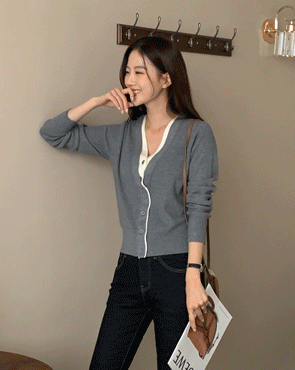 <b>[Limited Quantity SALE]</b> Hemer color combination Fold Corrugated Cardigan