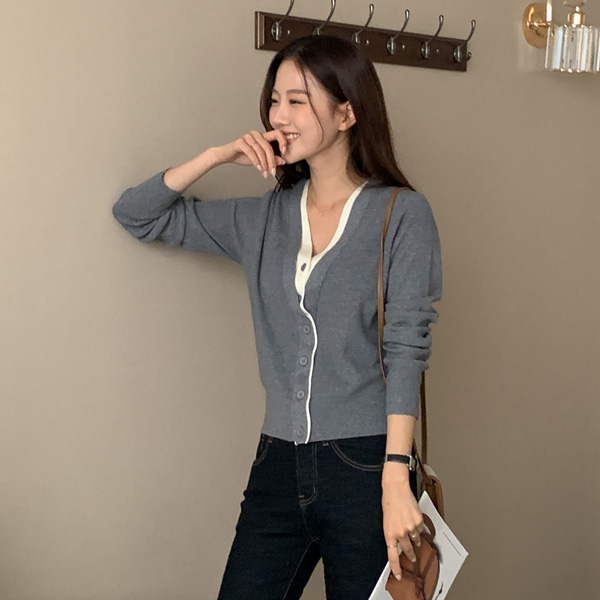 <b>[Limited Quantity SALE]</b> Hemer color combination Fold Corrugated Cardigan