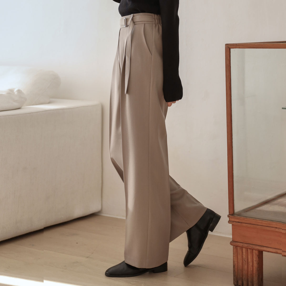 Deering Belted Pin Tuck Wide Slacks