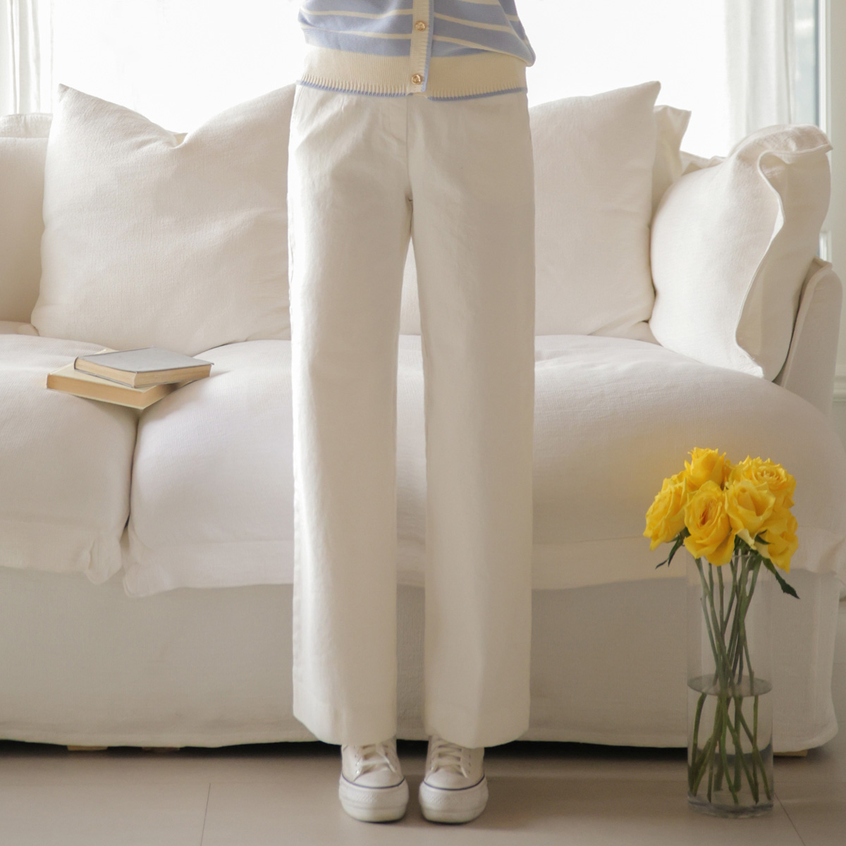 <b>[Limited Quantity SALE]</b> Comfortable Banded Straight Cotton Pants