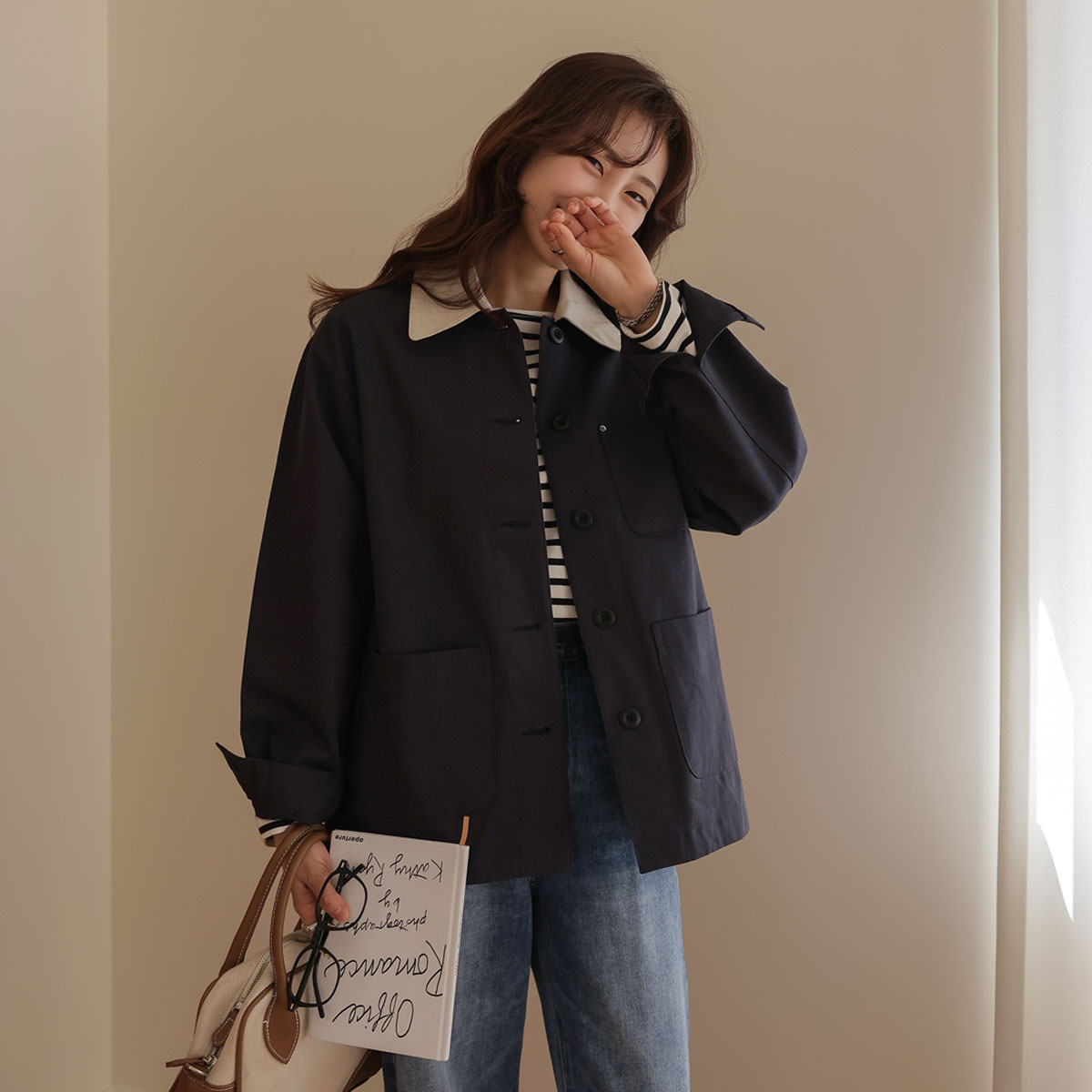 <b>[Limited Quantity SALE]</b> Contrast Collar Pocket Safari Jumper