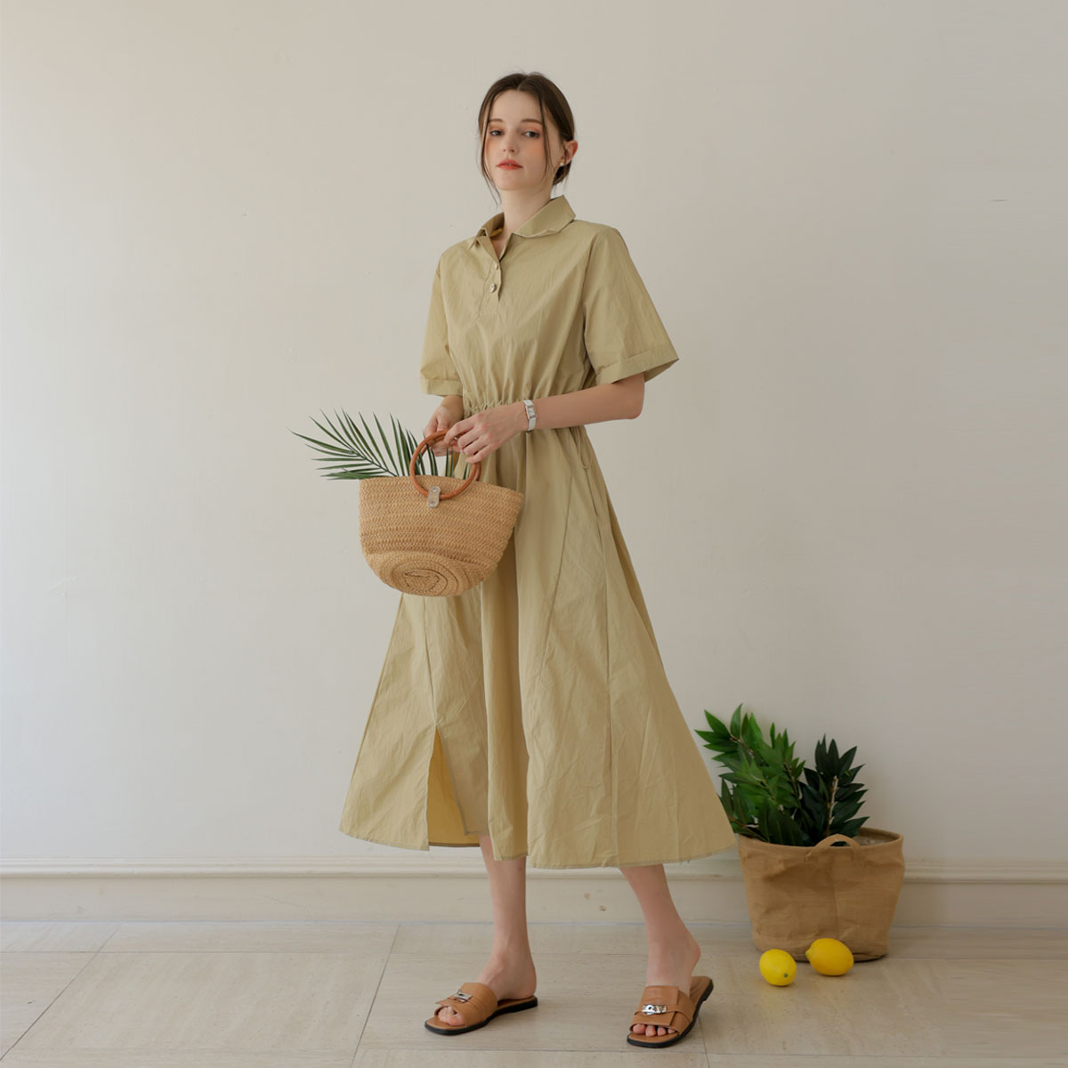 <b>[Limited Quantity SALE]</b> [Emblem] Rustic Collar Lettering Shirt Dress