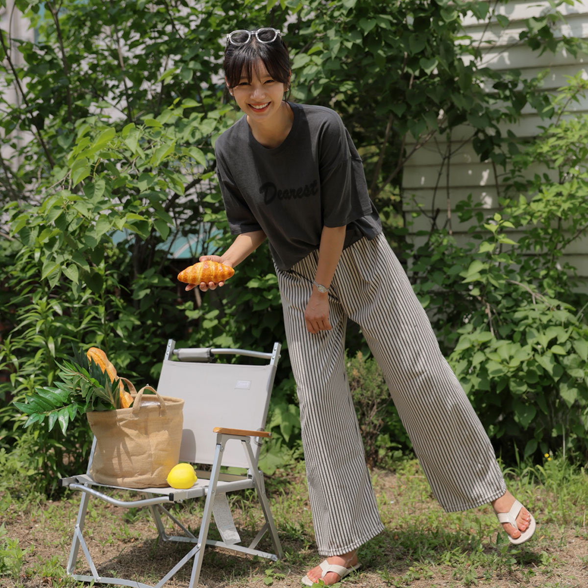 Cool Summer Seersucker Banding Striped Pants