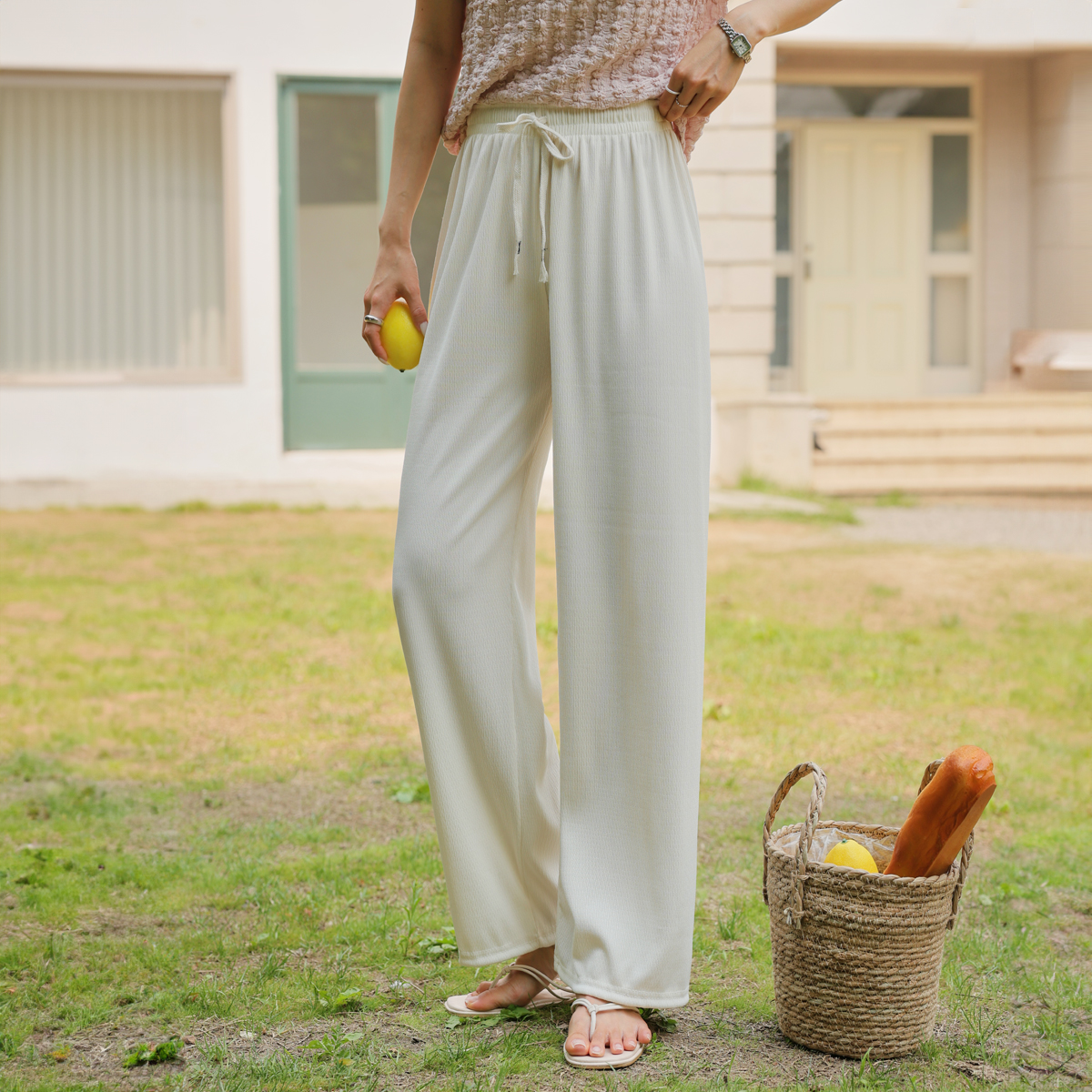 <b>[Limited Quantity SALE]</b> Cooling Pleated Wide Elastic Waist Pants