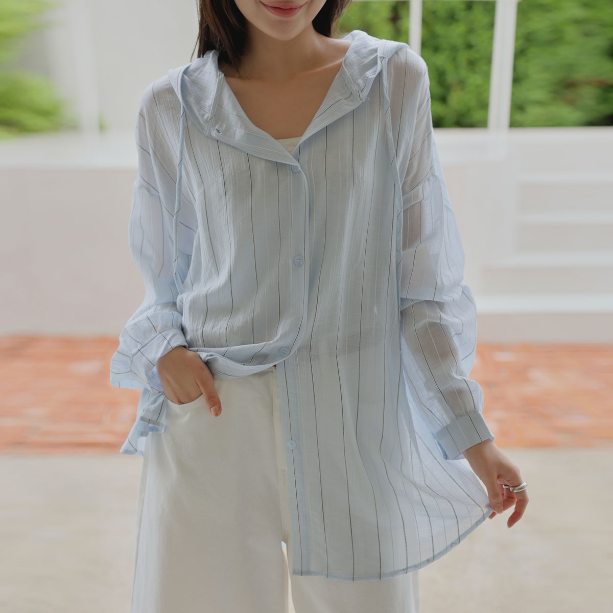 <b>[Limited Quantity SALE]</b> Sky Lyocell Striped Hoodie