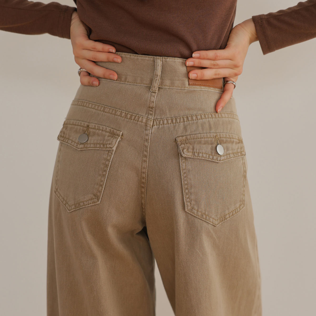 Back flap pocket wide cotton pants