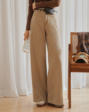 Back flap pocket wide cotton pants