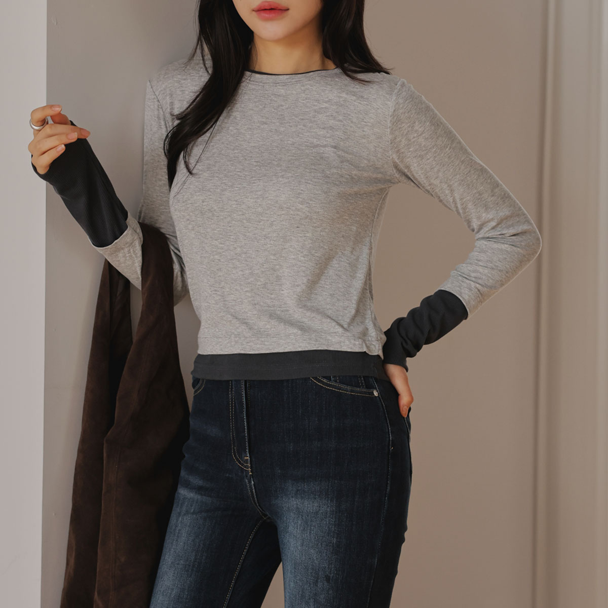 <b>[Limited Quantity SALE]</b> Tangle Color Block Long Sleeve T-Shirt