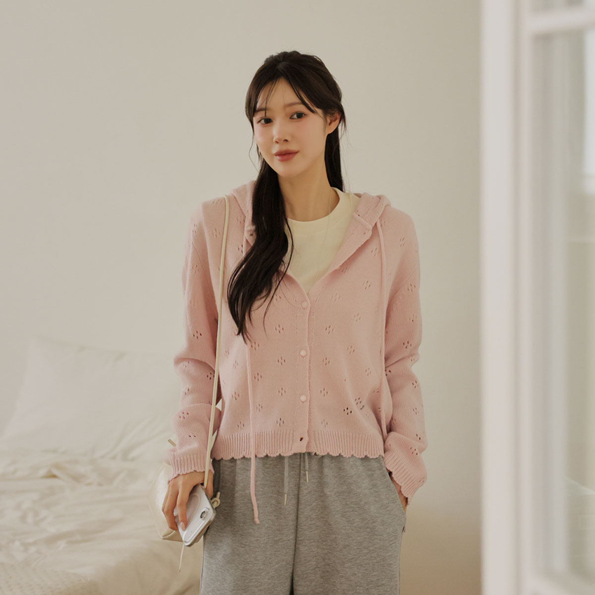 <b>[Limited Time Sale]</b> Sculpted Knit Pendant Hooded Cardigan