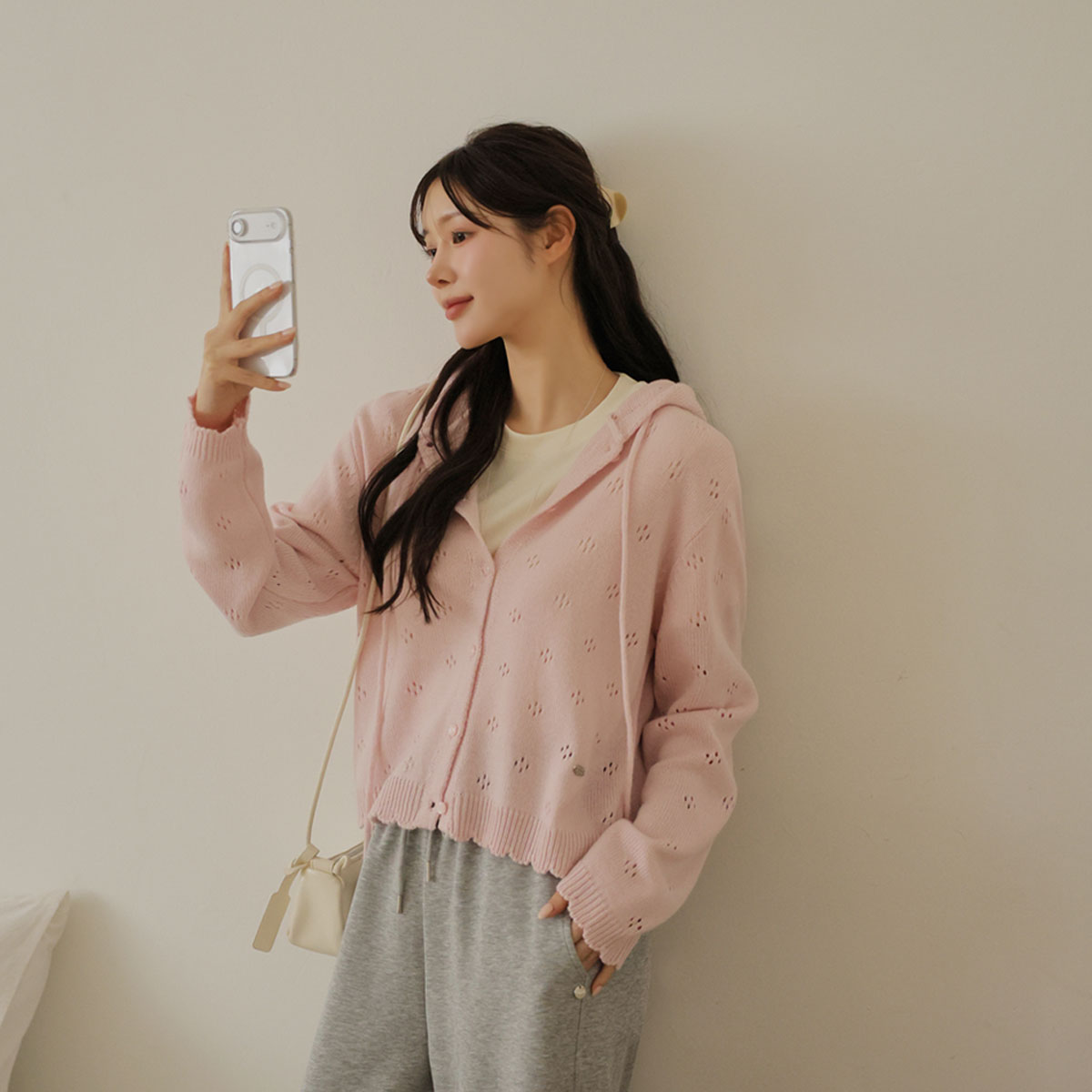 <b>[Limited Time Sale]</b> Sculpted Knit Pendant Hooded Cardigan