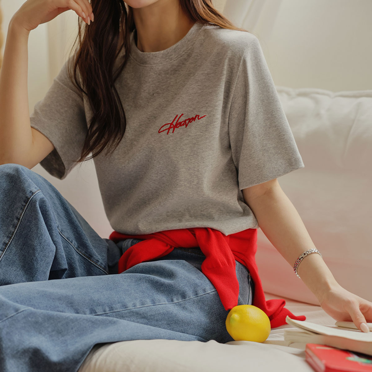 Heaven embroidery spandex short sleeve t-shirt