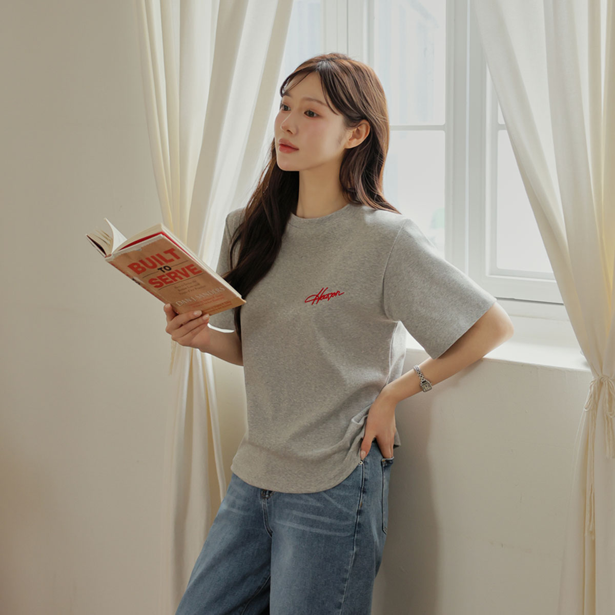 Heaven embroidery spandex short sleeve t-shirt