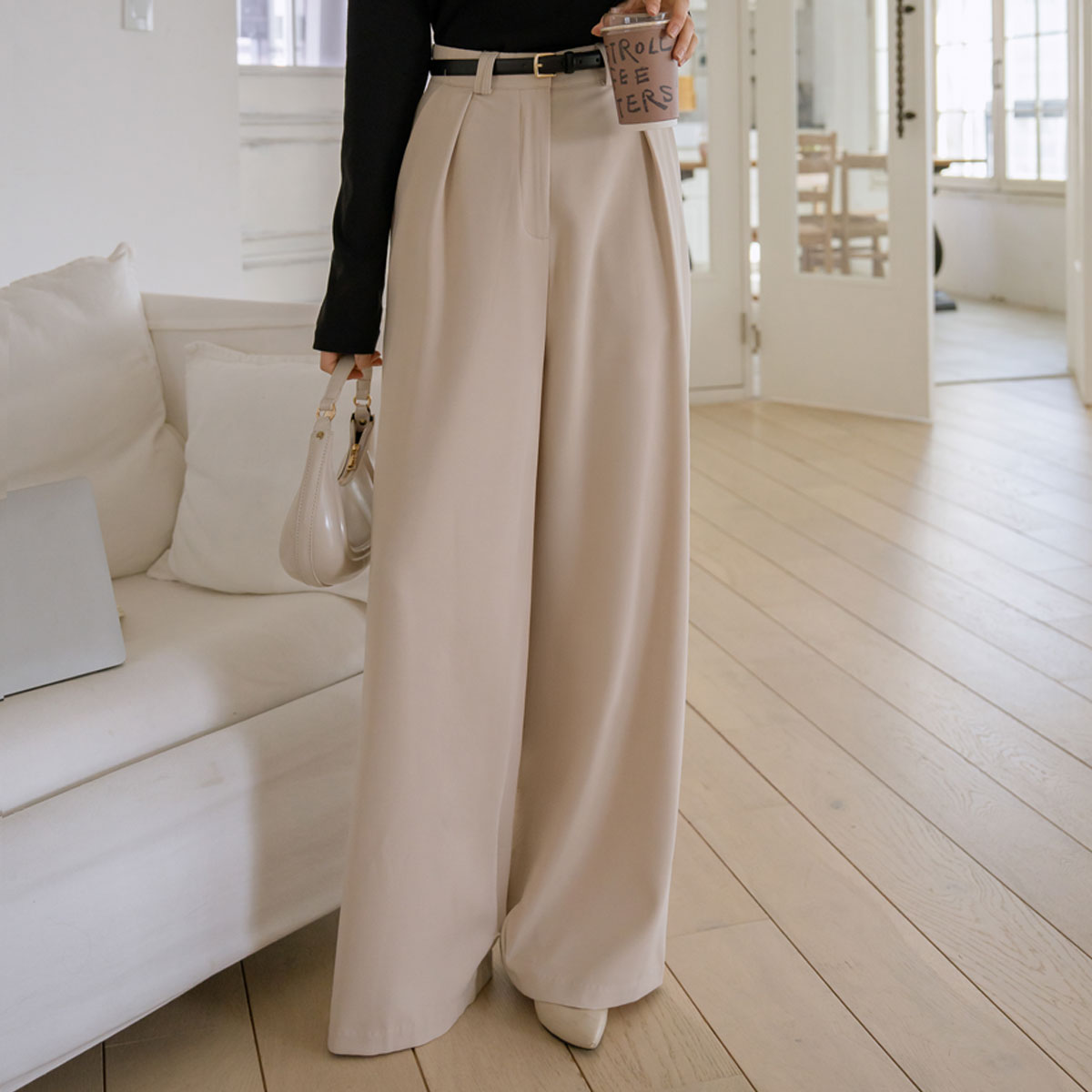 3TYPE Welt Pintuck Spandex Wide Slacks