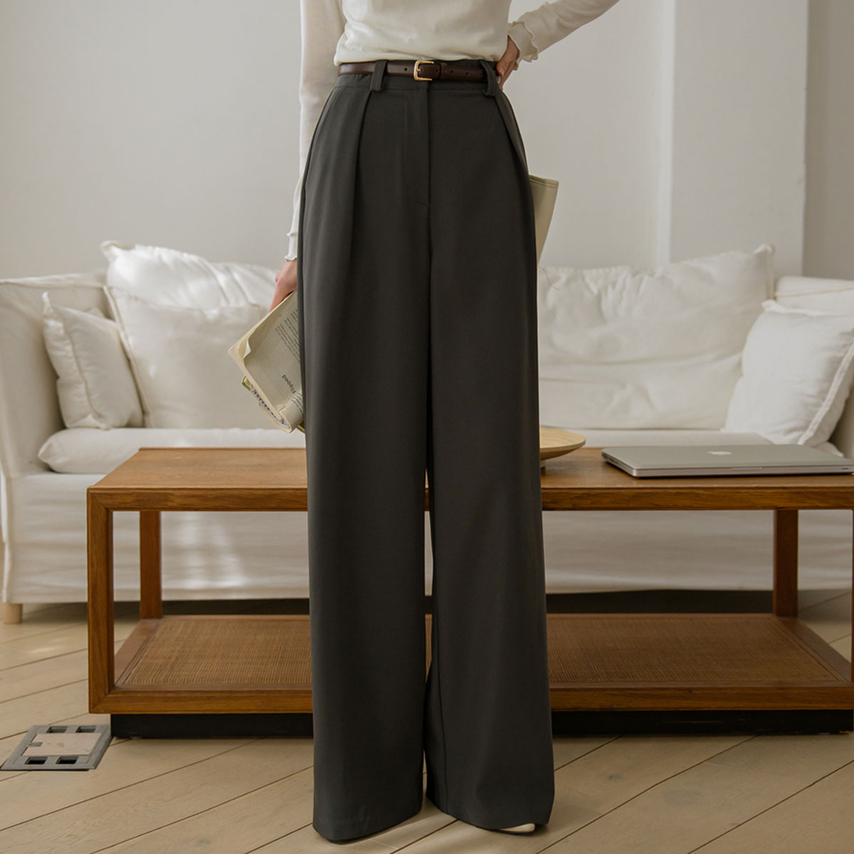 3TYPE Welt Pintuck Spandex Wide Slacks