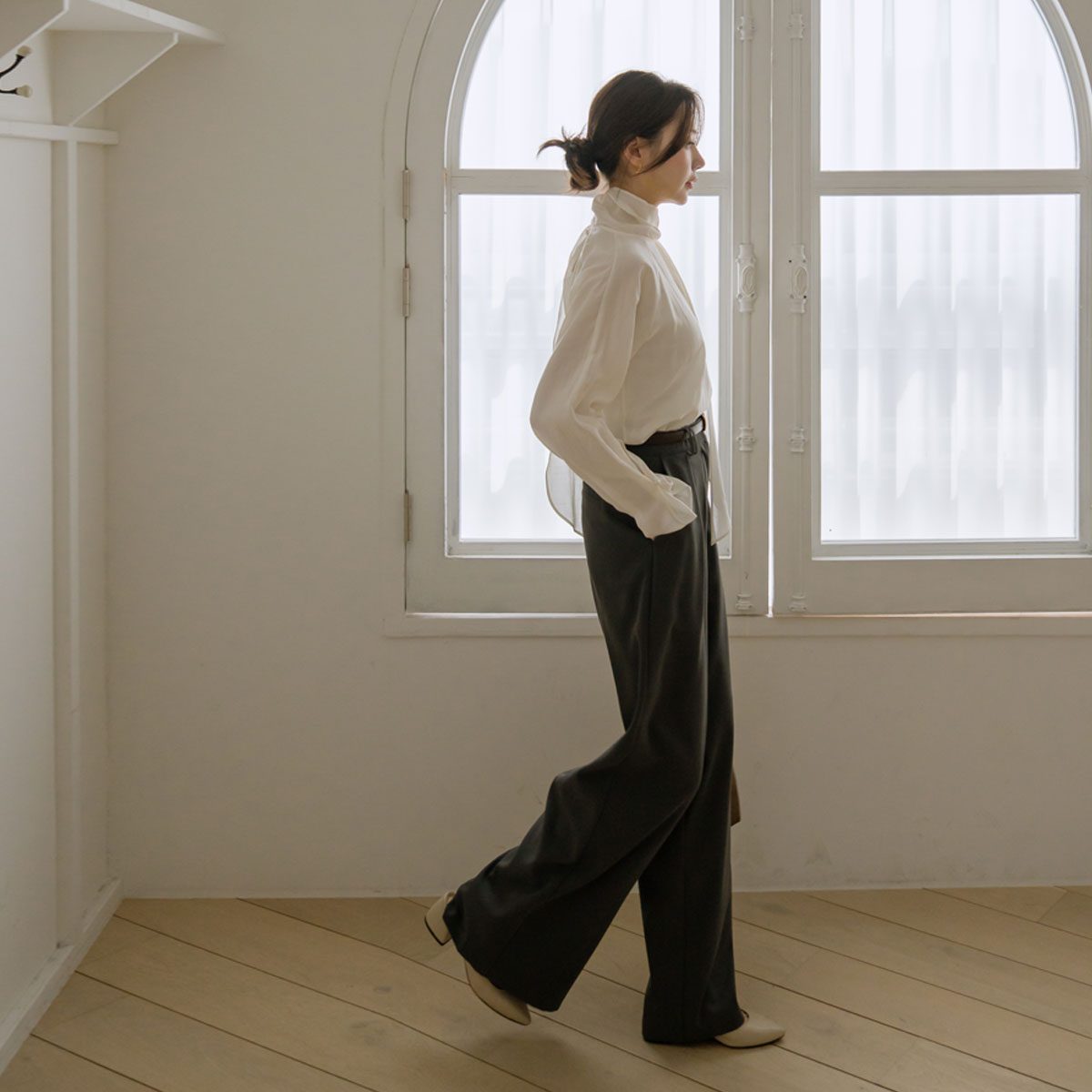 3TYPE Welt Pintuck Spandex Wide Slacks