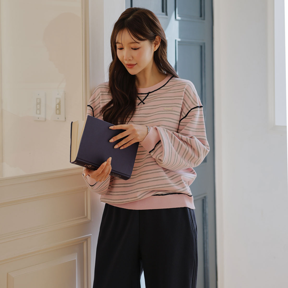 Stitch-block single-breasted knit